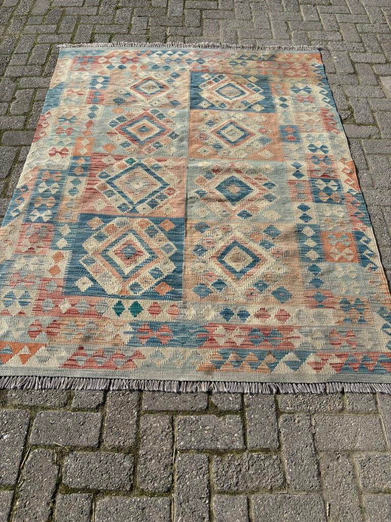 Perzisch tapijt, 200x290 cm, handgeweven, kleurrijk, Ophalen, Blauw, Zo goed als nieuw, 200 cm of meer