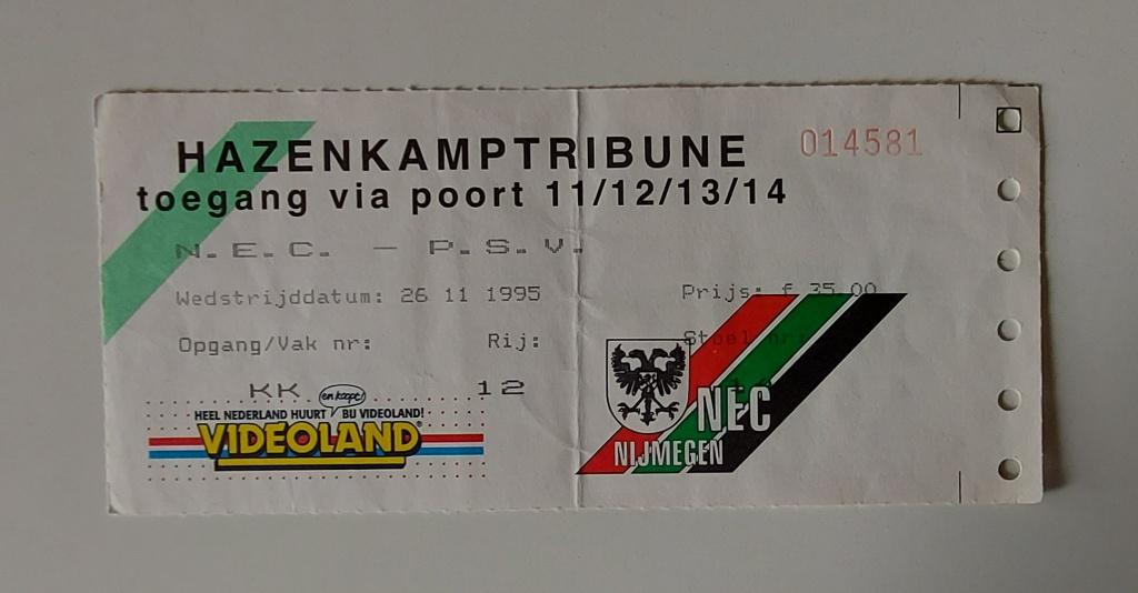 Wedstrijdticket NEC Nijmegen - PSV 1995, Verzenden, Gebruikt, PSV, Overige typen