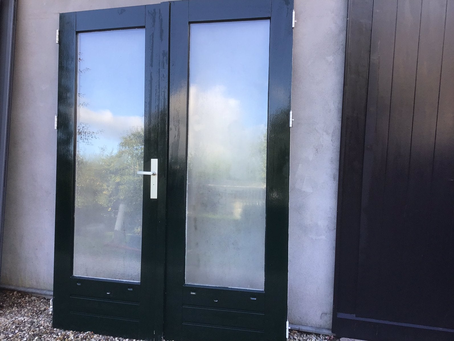 Openslaande dubbele deuren tuindeuren serre Tiny house, Ophalen, Gebruikt, 120 cm of meer, Buitendeur