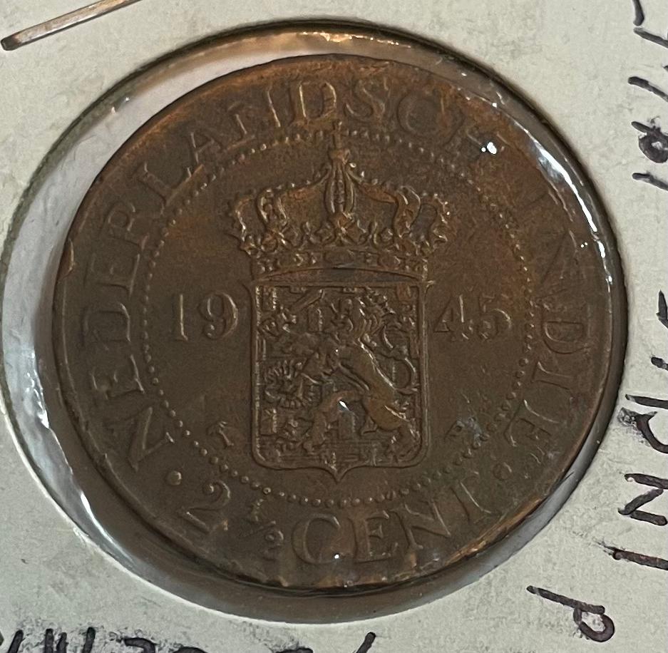 2,5 cent Nederlands Indië 1945, Postzegels en Munten, Munten | Nederland, Ophalen of Verzenden, Koningin Wilhelmina