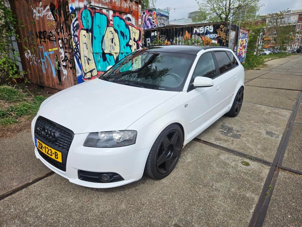 Audi A3 2.0 Tfsi Sportback 2007 Wit PANODAK, Zwart, 4 cilinders, 1984 cc, Leder en Stof