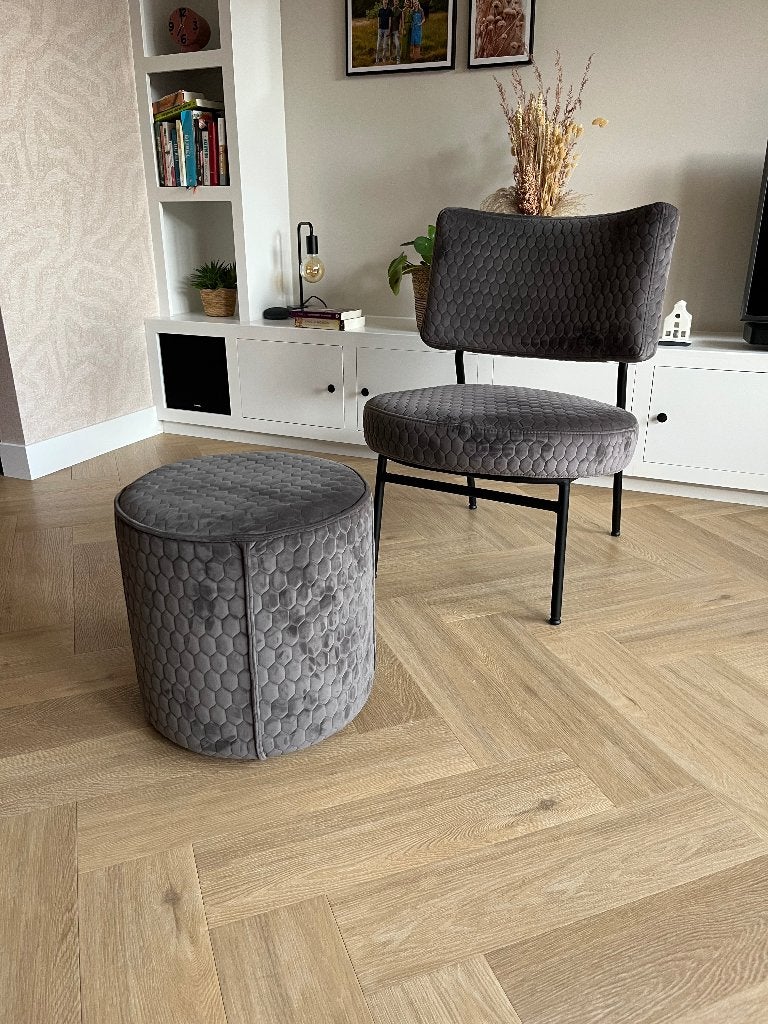 Fauteuil + poef antraciet, Ophalen, Minder dan 75 cm, Zo goed als nieuw, Stof