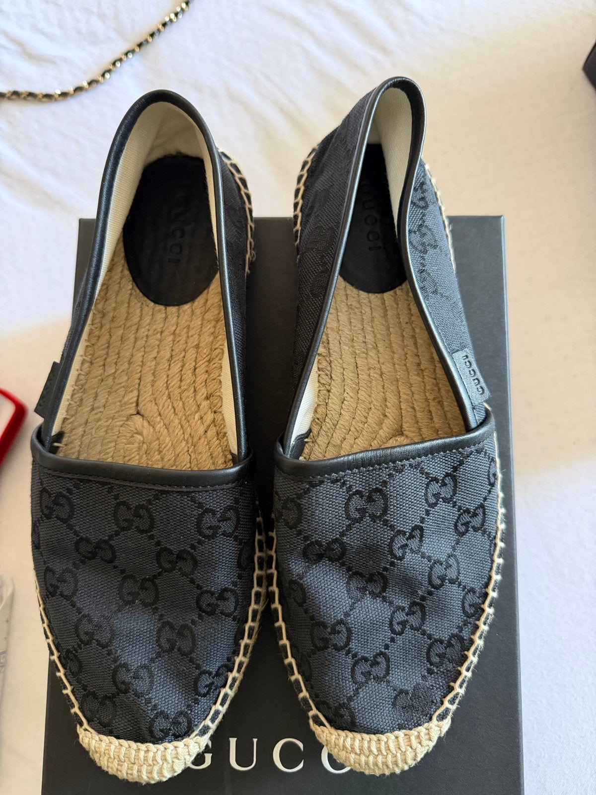 Gucci Espadrilles Instappers Zwart GG Canvas, Ophalen of Verzenden, Gedragen, Zwart, Espadrilles of Moccasins