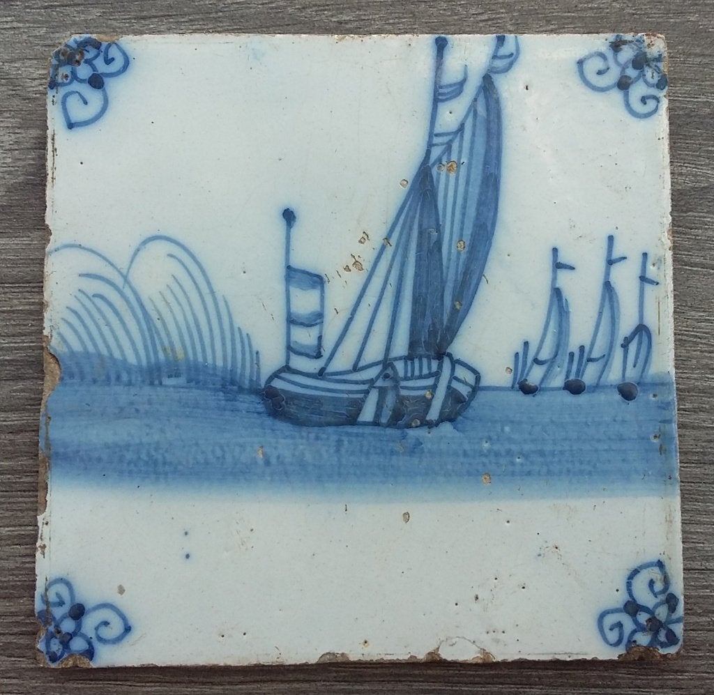 18 de eeuw Bodemvondst Tegel Schip Zeilschip Kotter Klipper, Ophalen of Verzenden