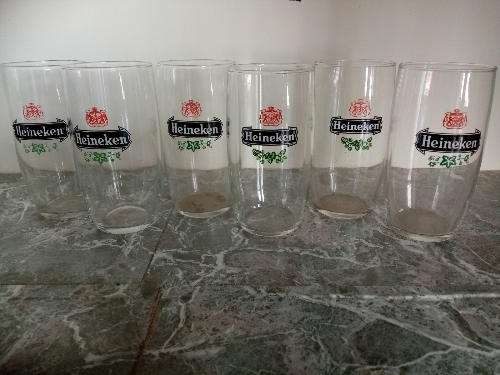 6 Heineken tonnetje bierglazen, Ophalen of Verzenden, Zo goed als nieuw, Glas of Glazen, Heineken