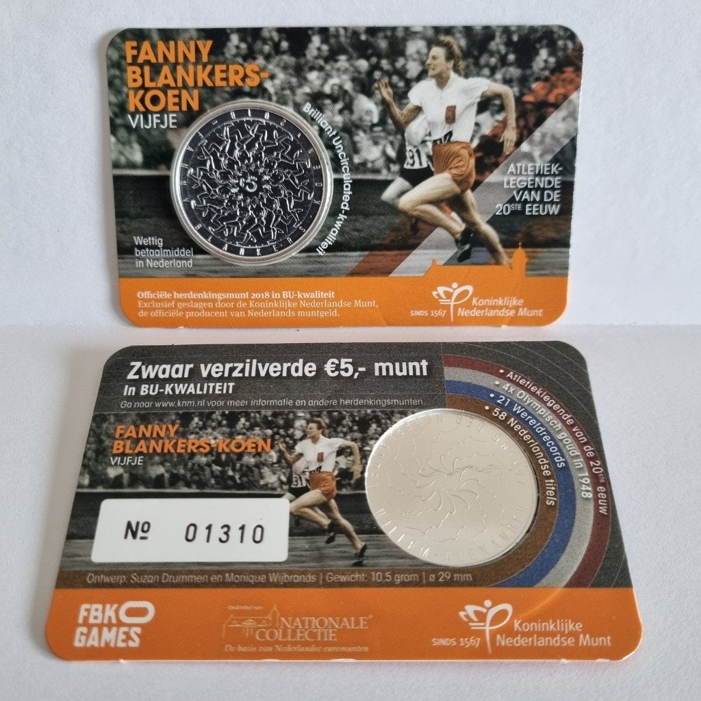 5 Euro coincard 2018 - Fanny Blankers Koen Vijfje - BU, Ophalen of Verzenden, Koningin Beatrix, Euro's