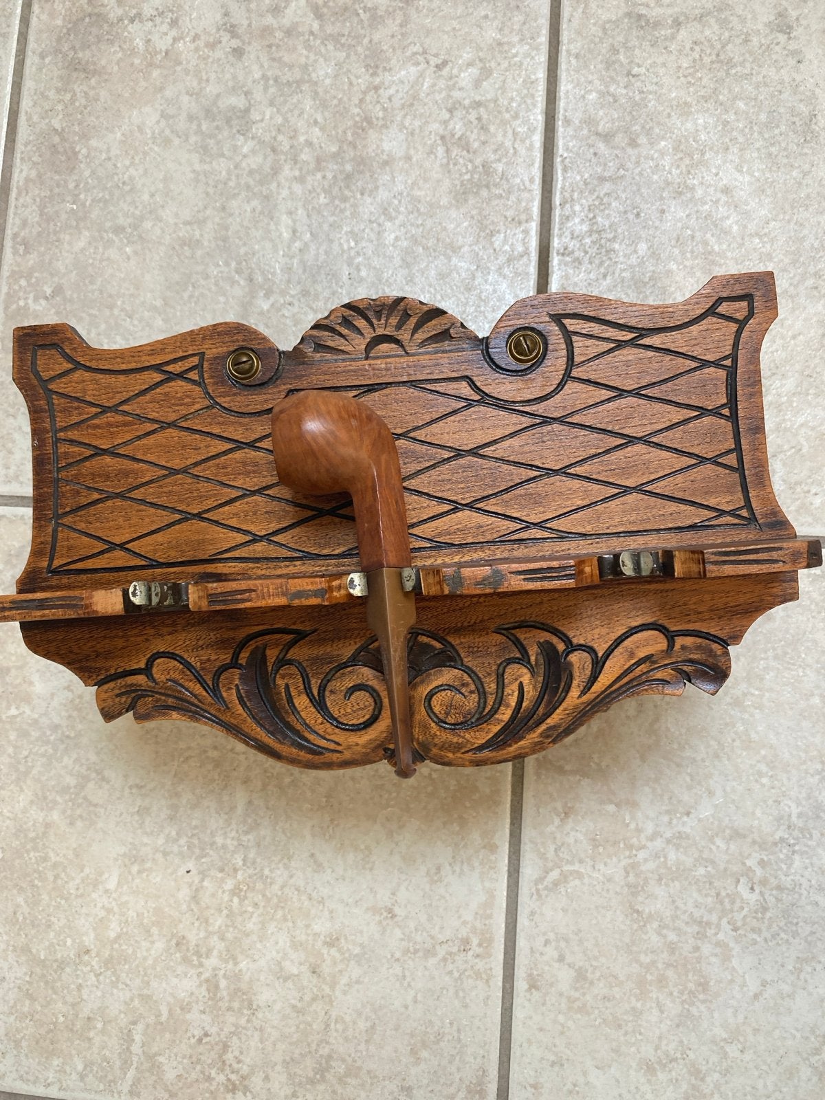 Vintage Eikenhouten Pijpenrek met Pijp, Ophalen
