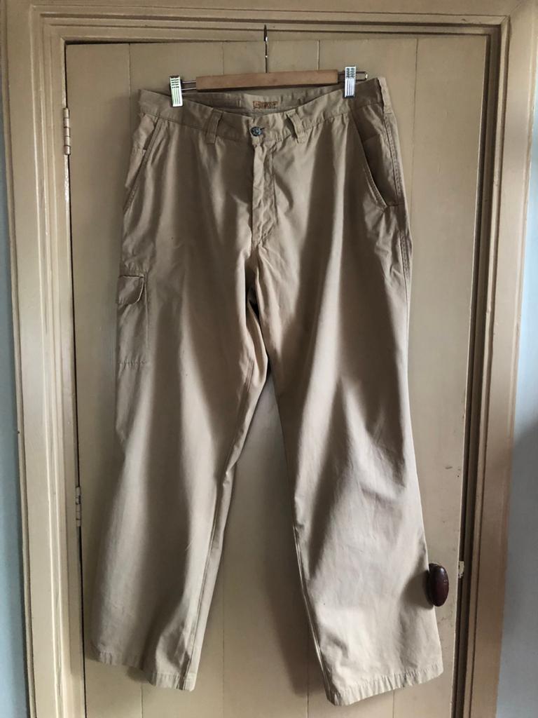 HALLINGER outdoorbroek, zandkleur, katoen.mt. 36/34., Ophalen of Verzenden, Zo goed als nieuw, Maat 56/58 (XL), Beige
