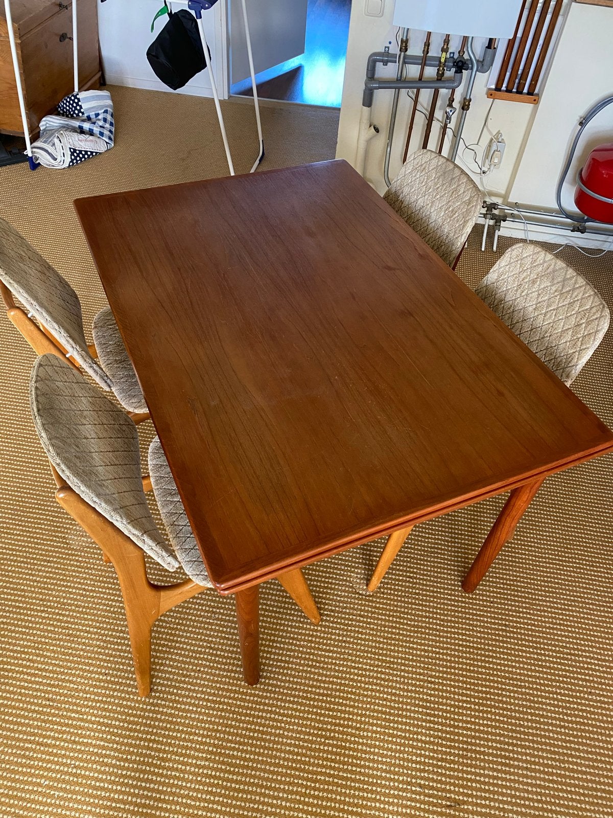 Vintage Teak Eettafel met 4 Stoelen - Uitschuifbaar, Ophalen