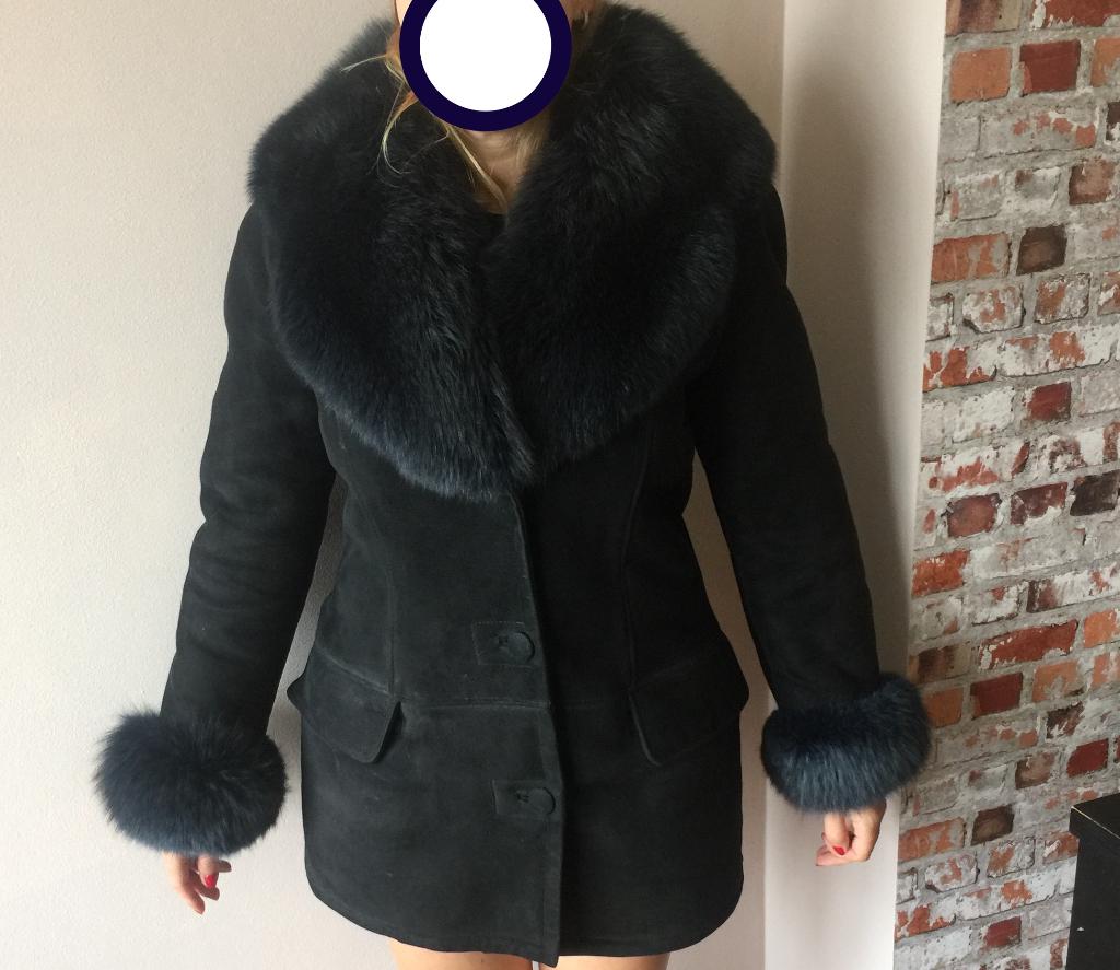 Lammy schapenvacht jas bontjas vossen kraag Blauw 38-40, Ophalen of Verzenden, Nieuw, Maat 38/40 (M), Blauw
