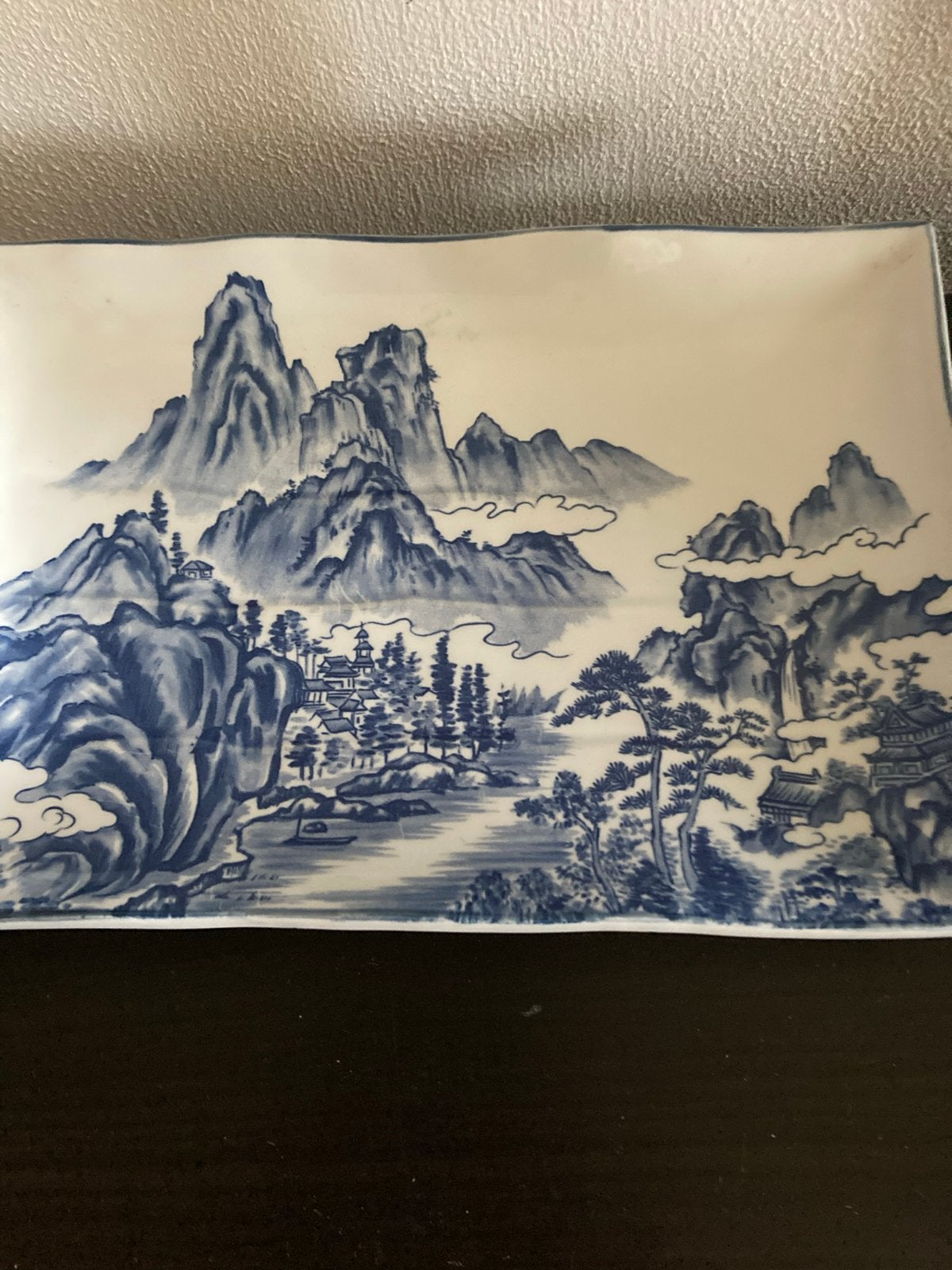 Arita Porseleinen Wandplaque met Blauw Wit Landschap, Ophalen of Verzenden