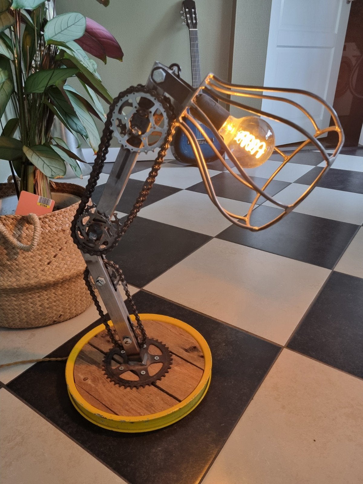 Unieke industriële lamp, Ophalen, Zo goed als nieuw, Hout, Industrieel