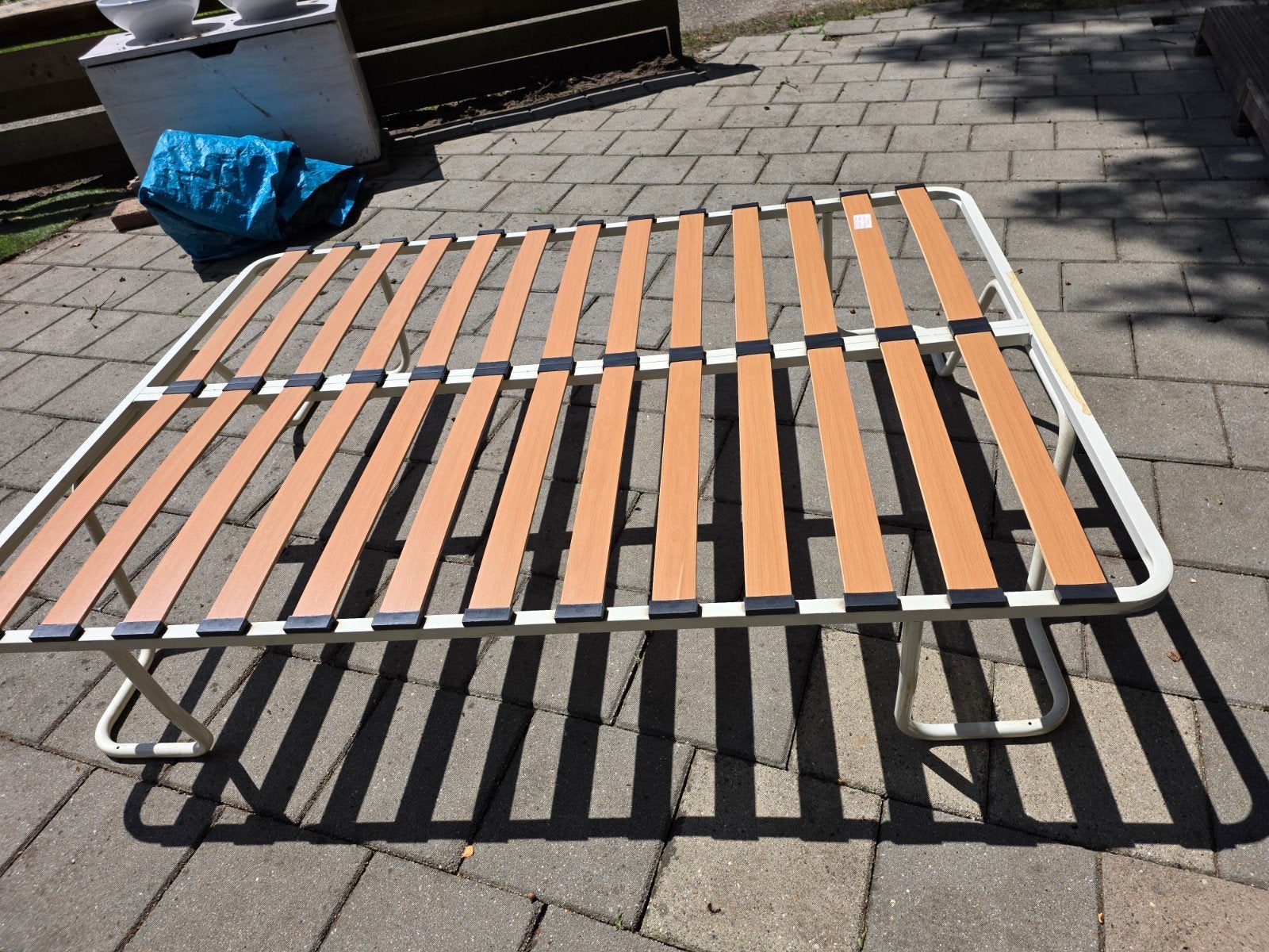Lattenbodem 135x185 in goede staat (met optioneel matras), Ophalen, Gebruikt, Wit, Tweepersoons