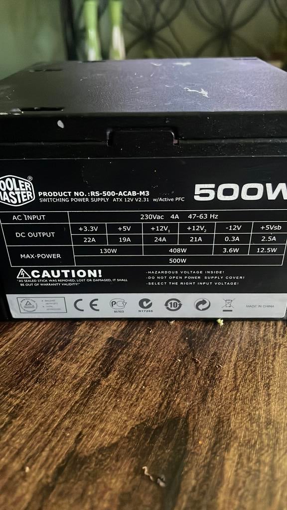Coolermaster pc voeding 500w, Computers en Software, Interne voedingen, Ophalen of Verzenden, Zo goed als nieuw