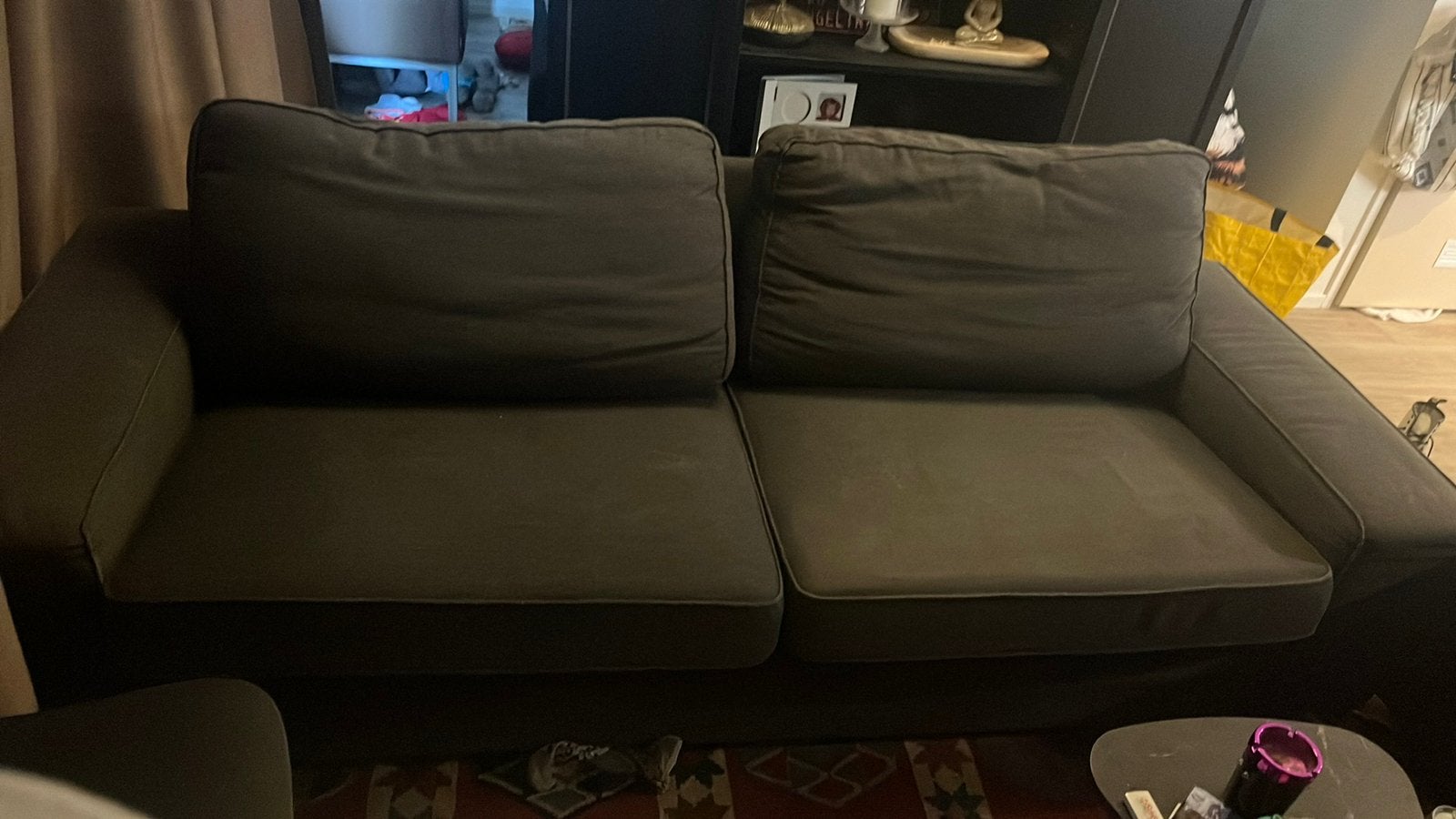 Donker grijze bank, Huis en Inrichting, Ophalen, Gebruikt, Tweepersoons, 75 tot 100 cm