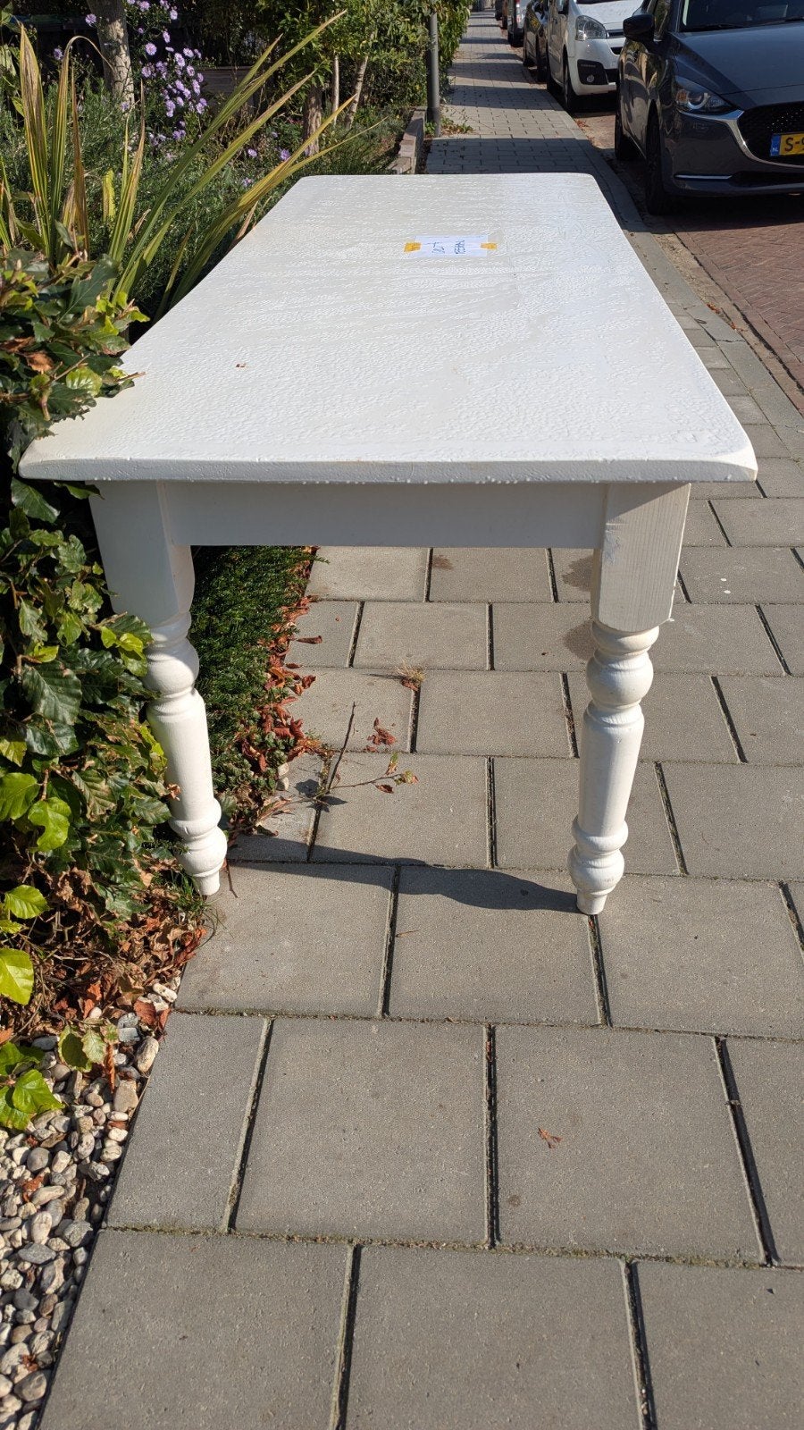 Witte houten tafel - 79x212 cm, Huis en Inrichting, Gebruikt, 200 cm of meer, Vijf personen of meer, Klassiek, Landelijk