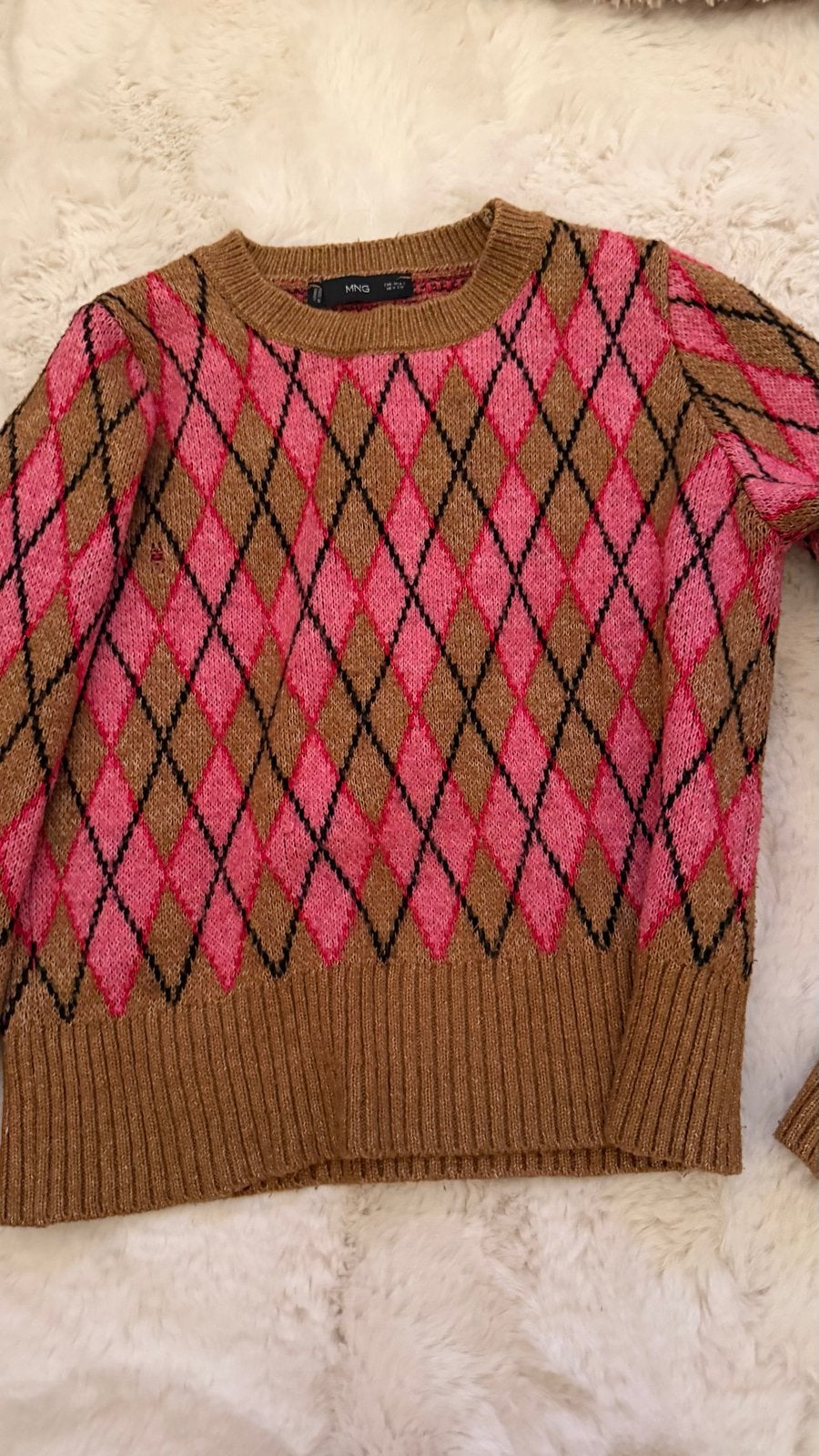 Mango Argyle Trui - Roze, Bruin & Zwart, Ophalen of Verzenden, Zo goed als nieuw, Maat 36 (S), Roze