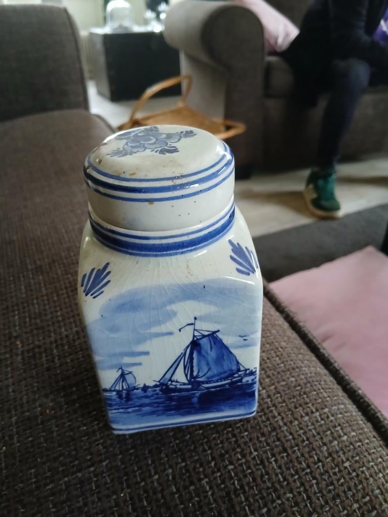 Delfts Blauw Handgeschilderd Potje met Deksel, Antiek en Kunst, Antiek | Porselein, Ophalen of Verzenden