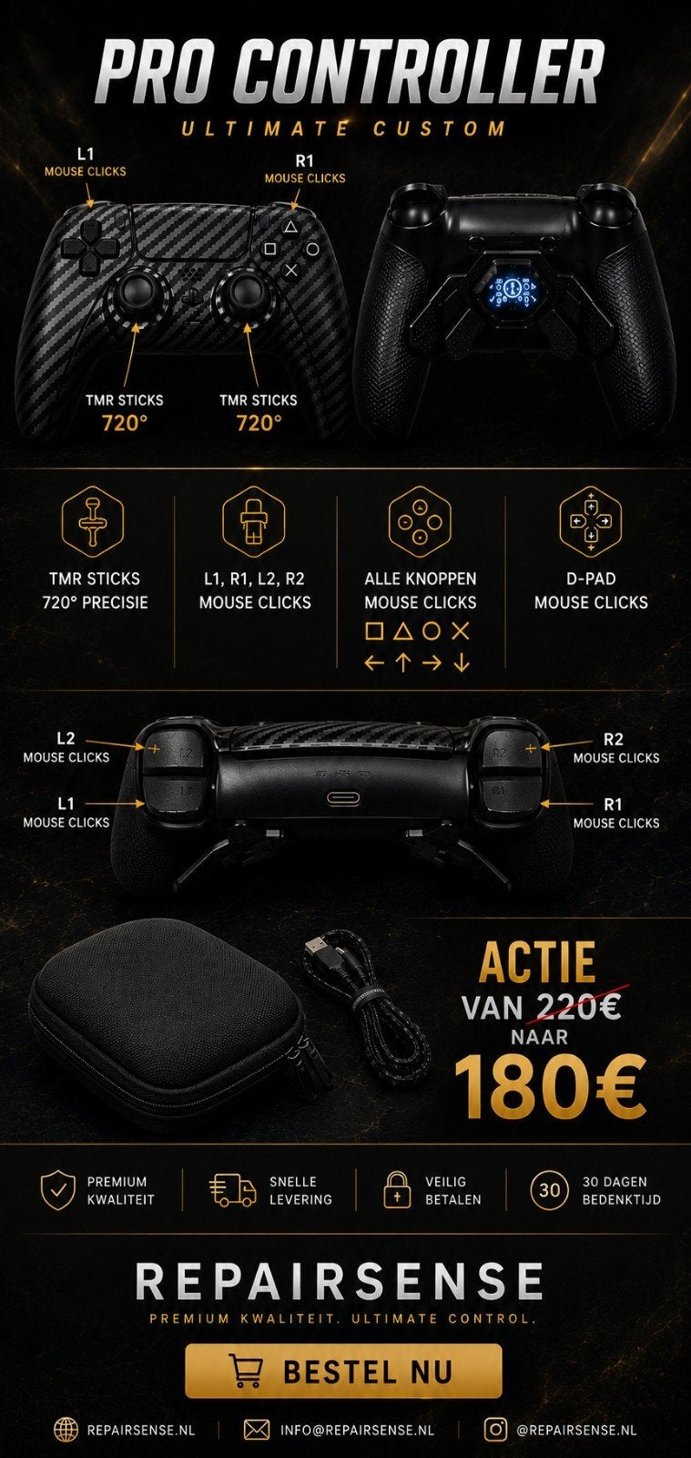Ps5 Pro-Controller /TMR 720/MOUSE CLICKS/4 BACK BUTTONS, Spelcomputers en Games, PlayStation 5, Nieuw, Ophalen of Verzenden, Controller