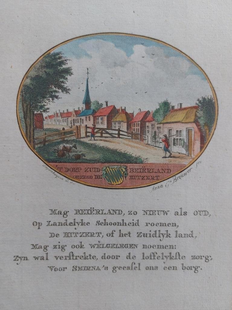 5 / Zuid Beijerland 18e eeuwse gravure van Ollefen en Bakker, Ophalen of Verzenden