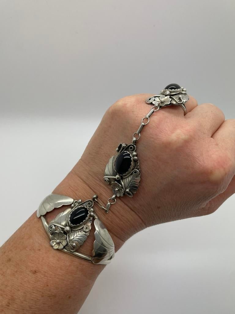 D98 Prachtige zilveren Navajo sieraad met onyx, Ophalen of Verzenden, Zilver, Overige typen, Met edelsteen
