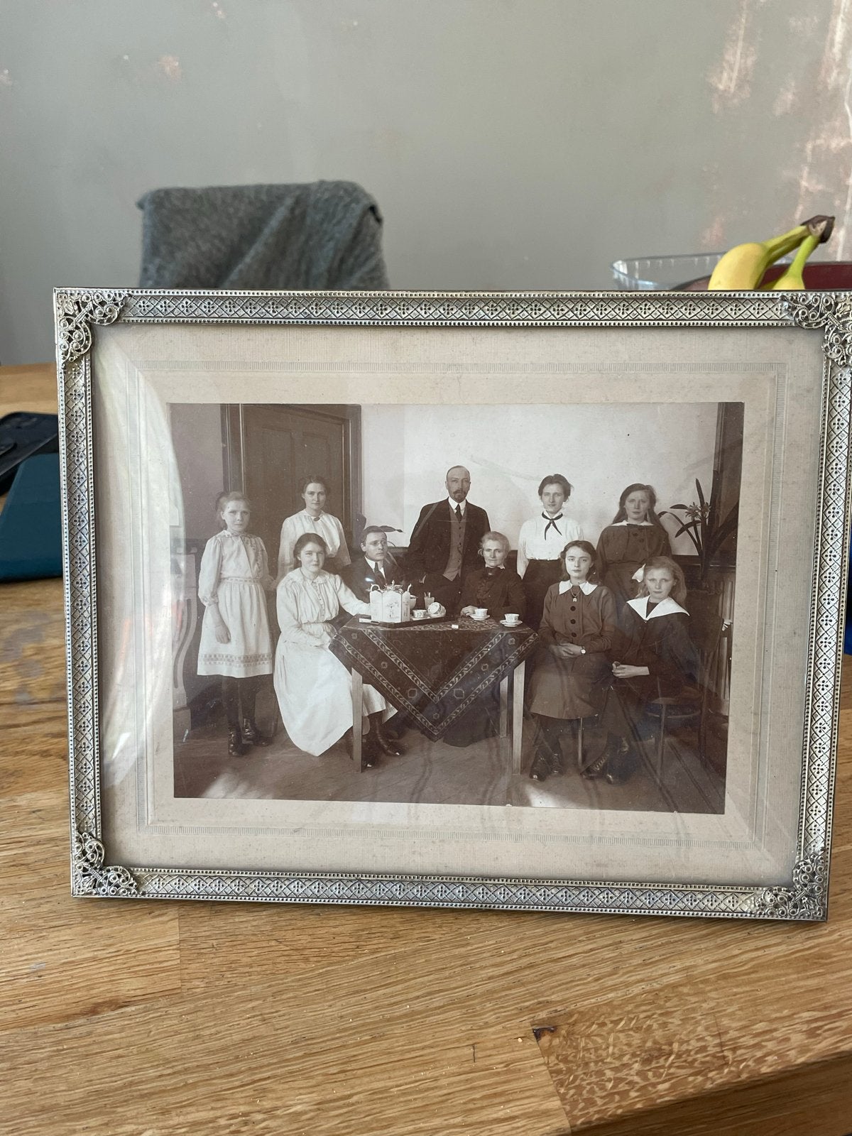 Antiek Familieportret (ca. 1900) in Zilverkleurige Lijst, Ophalen, Gebruikt