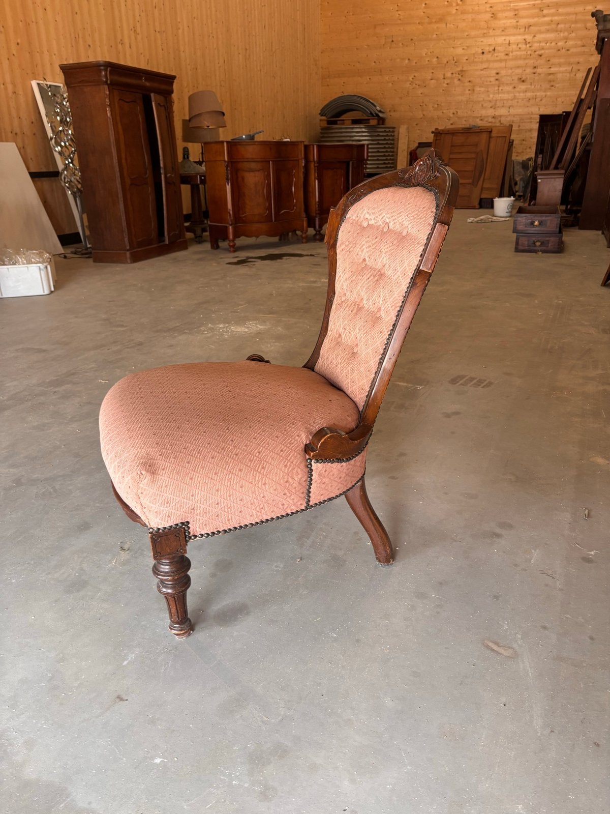 Antieke prinsessen stoel met roze bekleding, Ophalen