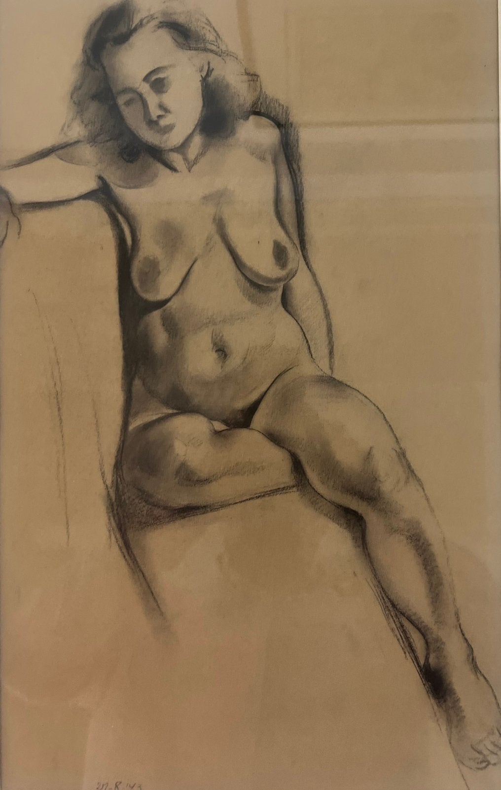 Hendrik Groen gedateerd 1943 Vrouwelijk naakt, Antiek en Kunst, Kunst | Tekeningen en Foto's, Ophalen