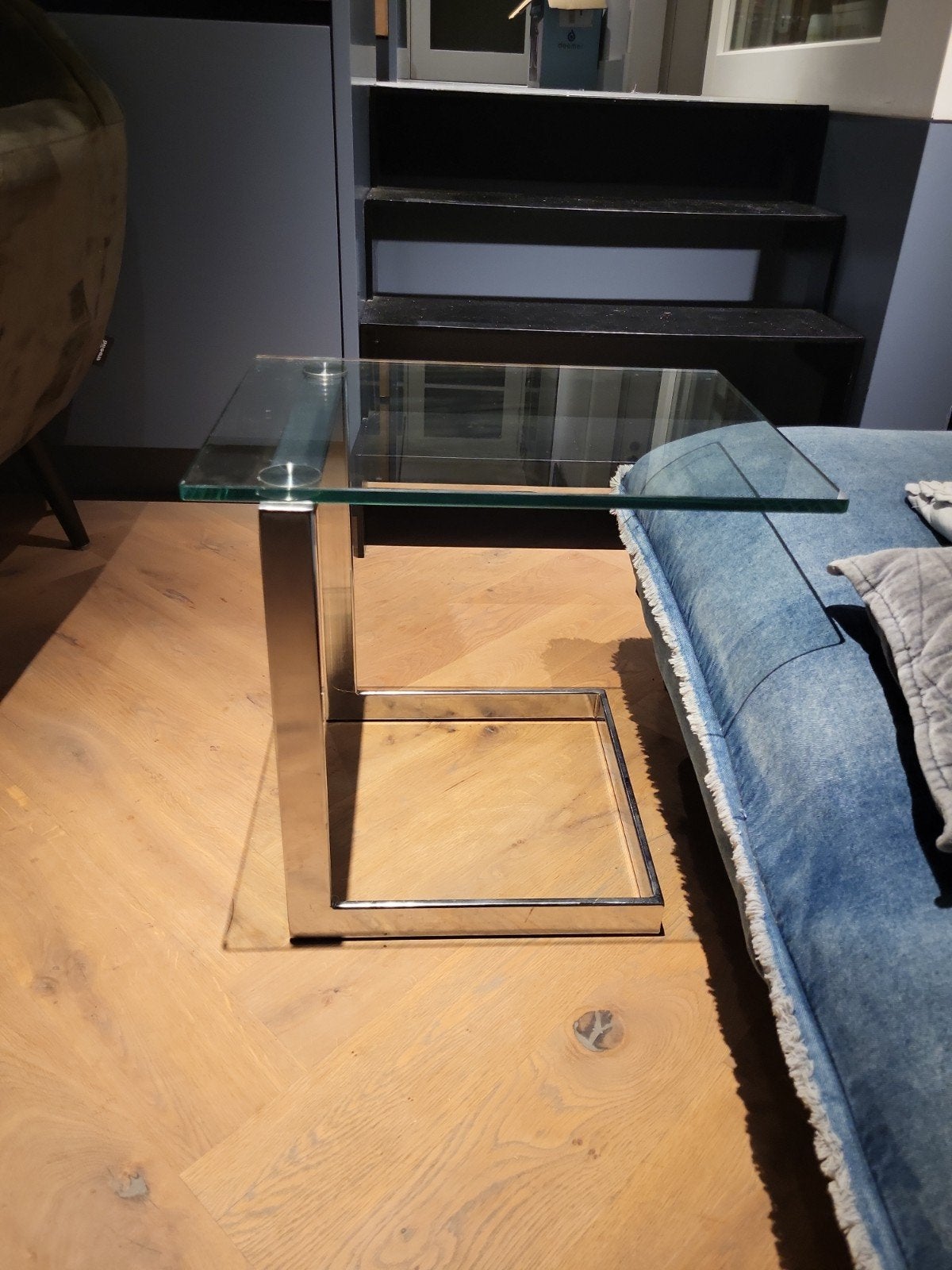 gebra Glazen bijzettafel met chromen onderstel, 45 tot 60 cm, Vierkant, Nieuw, Glas