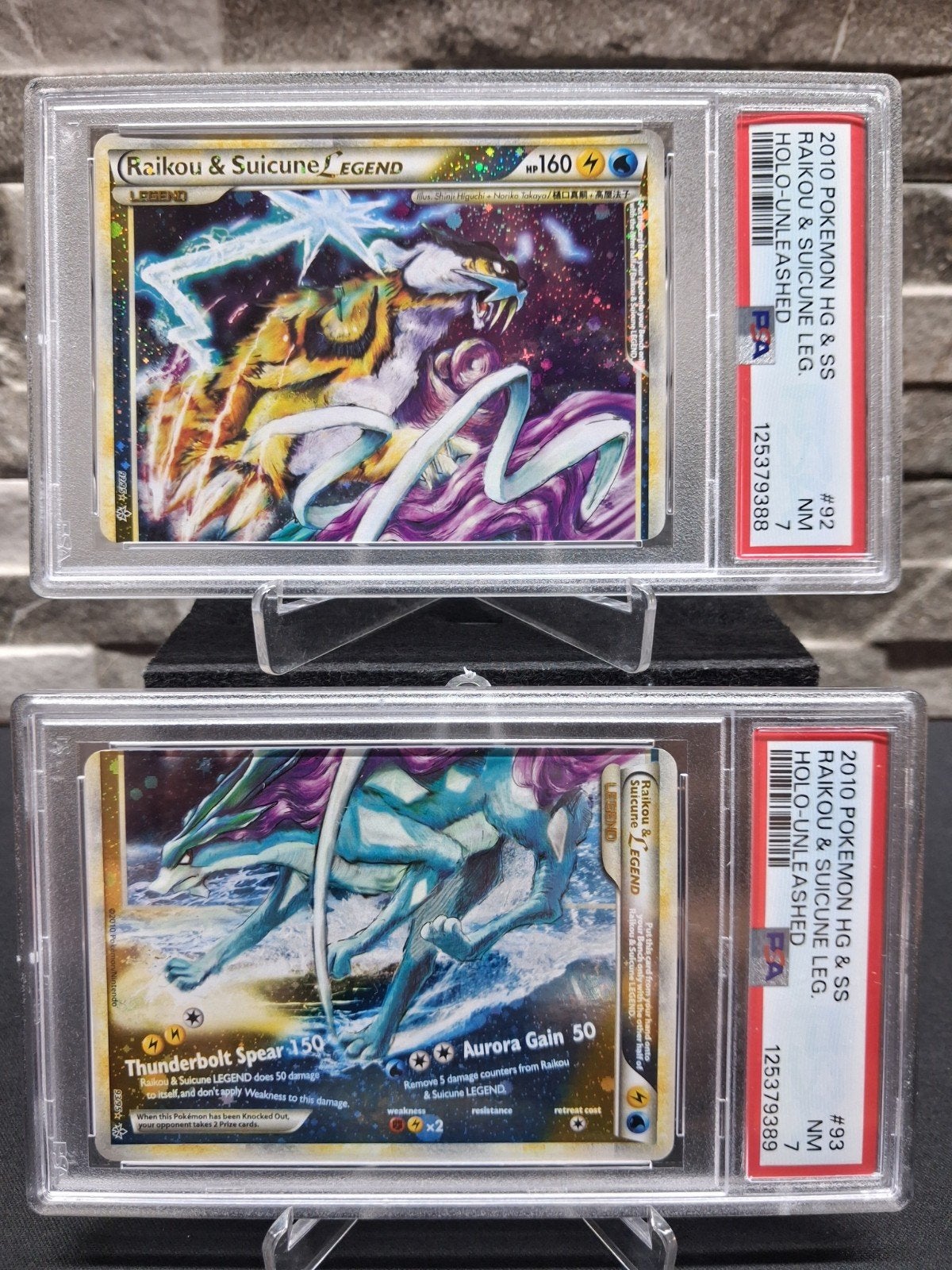 Raikou & Suicune LEGEND Pokemon Kaarten PSA 7, Ophalen of Verzenden, Gebruikt, Losse kaart