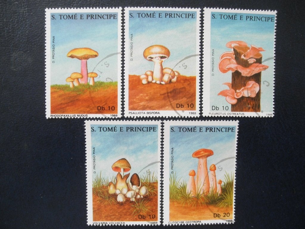 Postzegels paddenstoelen S. Tome E Principe 1988 - cw 10,00., Ophalen of Verzenden, Gestempeld, Dier of Natuur