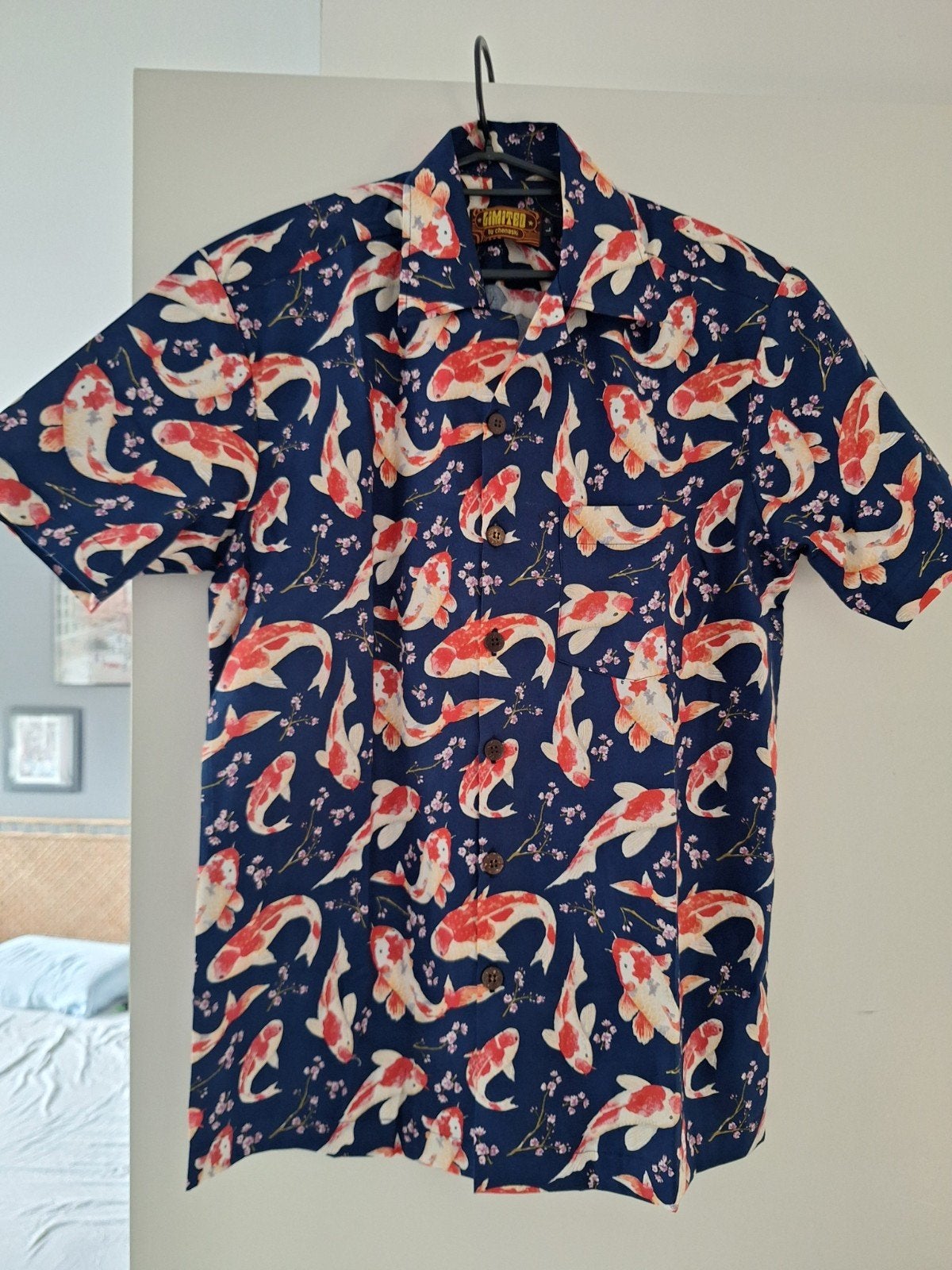 Korte mouwen hemd voor heren met koi karpers fantasie maat L, Ophalen, Meerkleurig, Zo goed als nieuw, Halswijdte 41/42 (L)