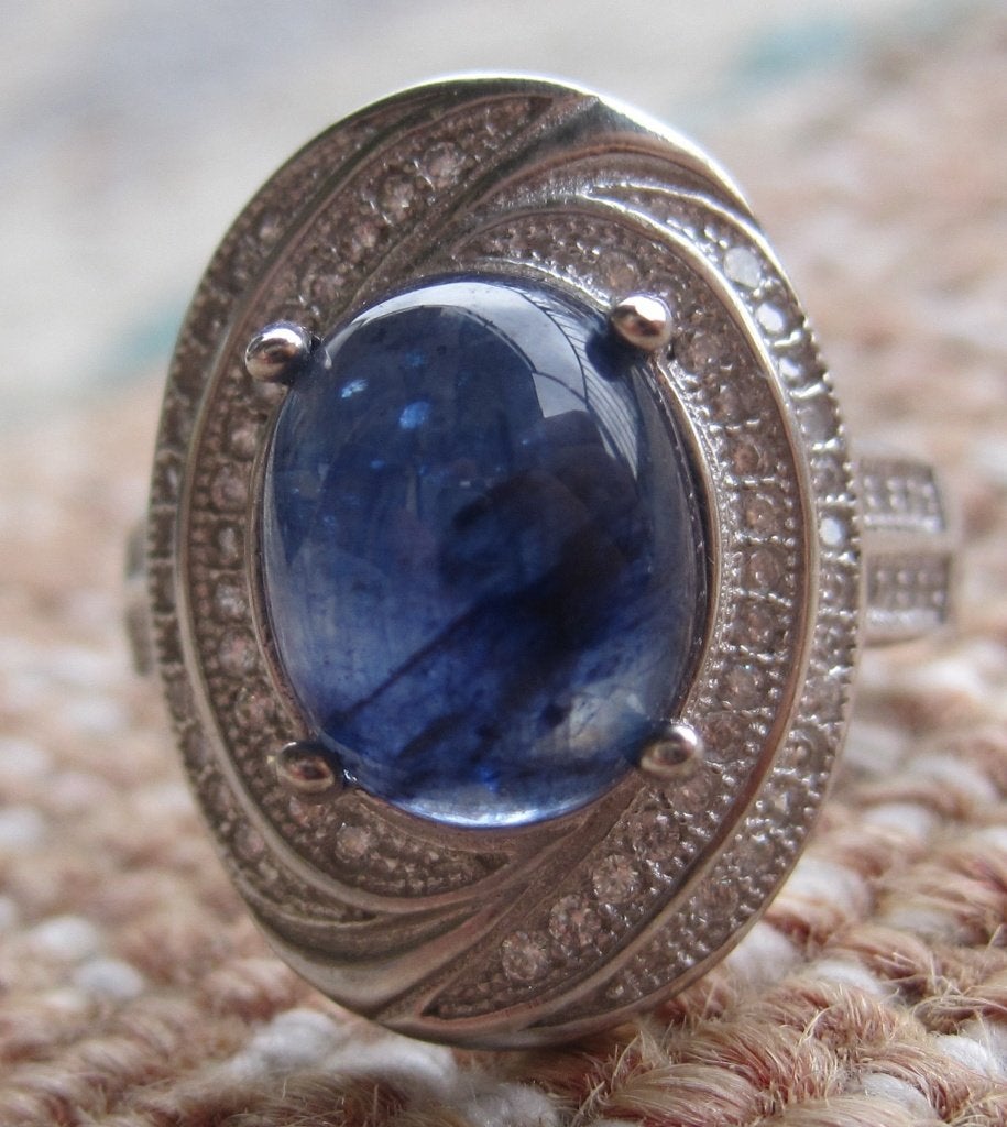 Saffier 6,25 krt %100 natuurlijk design zilver ring, Ophalen, Blauw, Zo goed als nieuw, 17 tot 18
