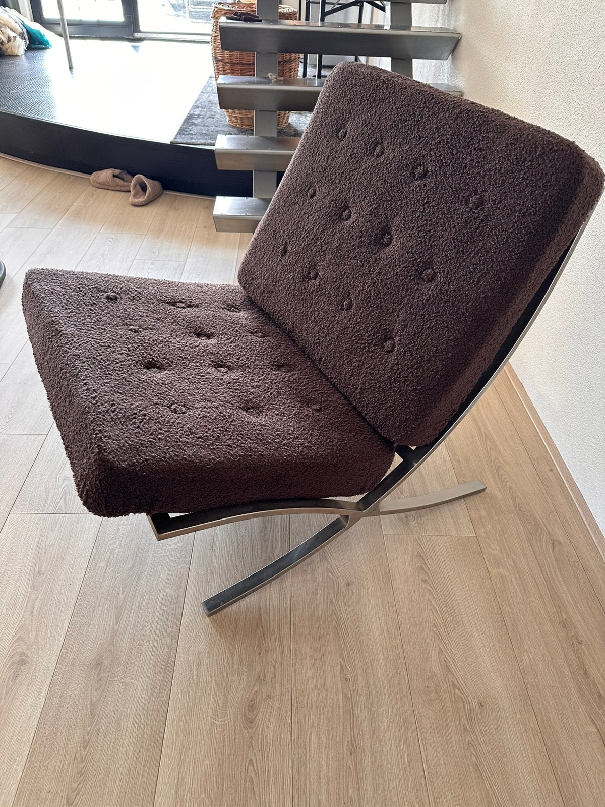 2 x knoll imitatie barcelona chair faeteuil, Ophalen, Gebruikt, Design, 75 tot 100 cm