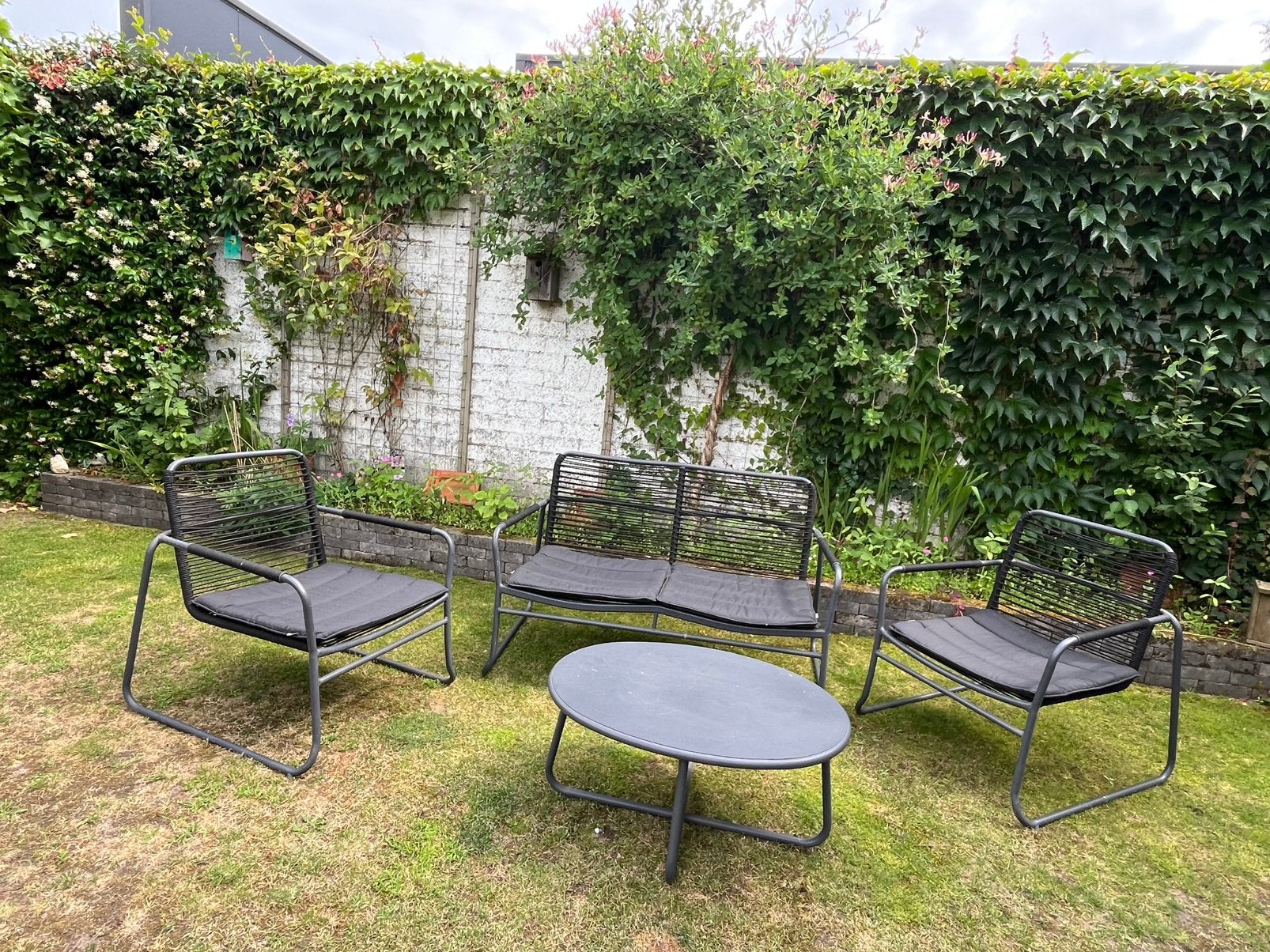 Tuinbank en 2 stoelen loungeset, Tuin en Terras, Ophalen, Zo goed als nieuw, Bank