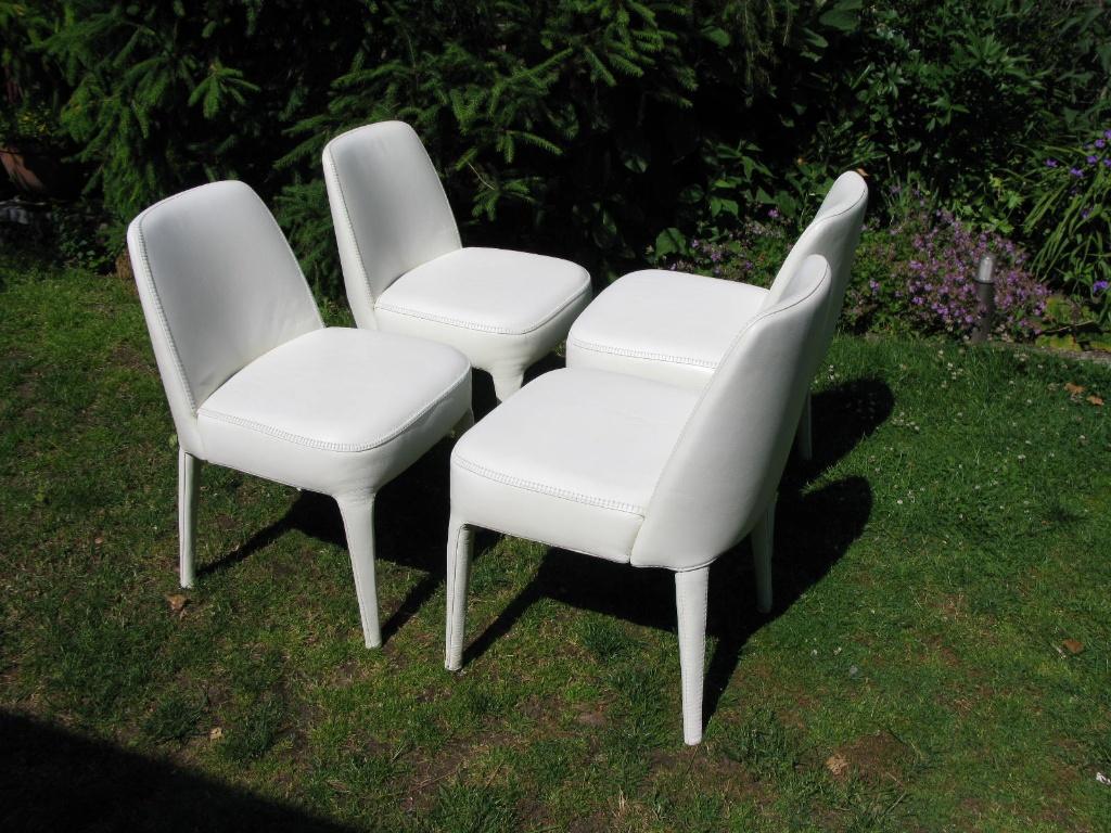 4x STOEL "FEBO" MAXALTO B&B WIT LEER, Ophalen, Wit, Leer, Zo goed als nieuw