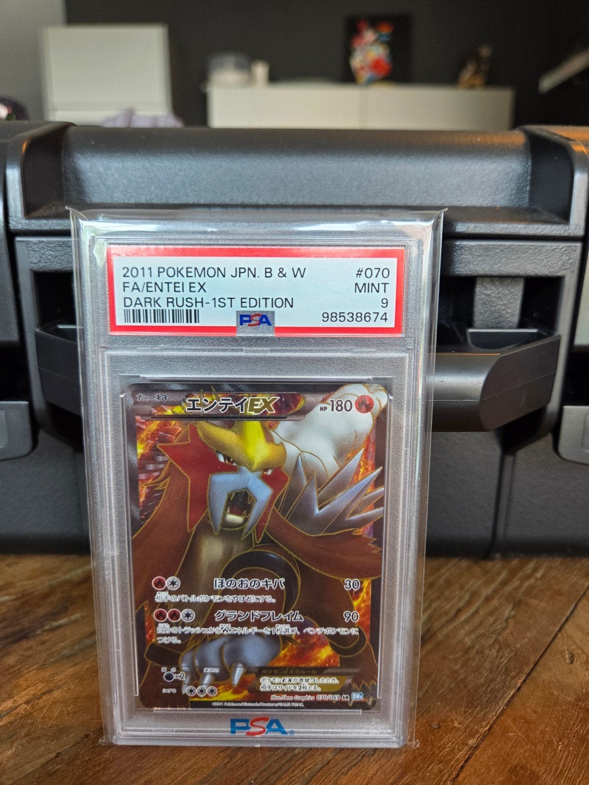 Pokemon Entei EX PSA 9 Mint Dark Rush 1st Edition, Ophalen of Verzenden, Zo goed als nieuw, Losse kaart