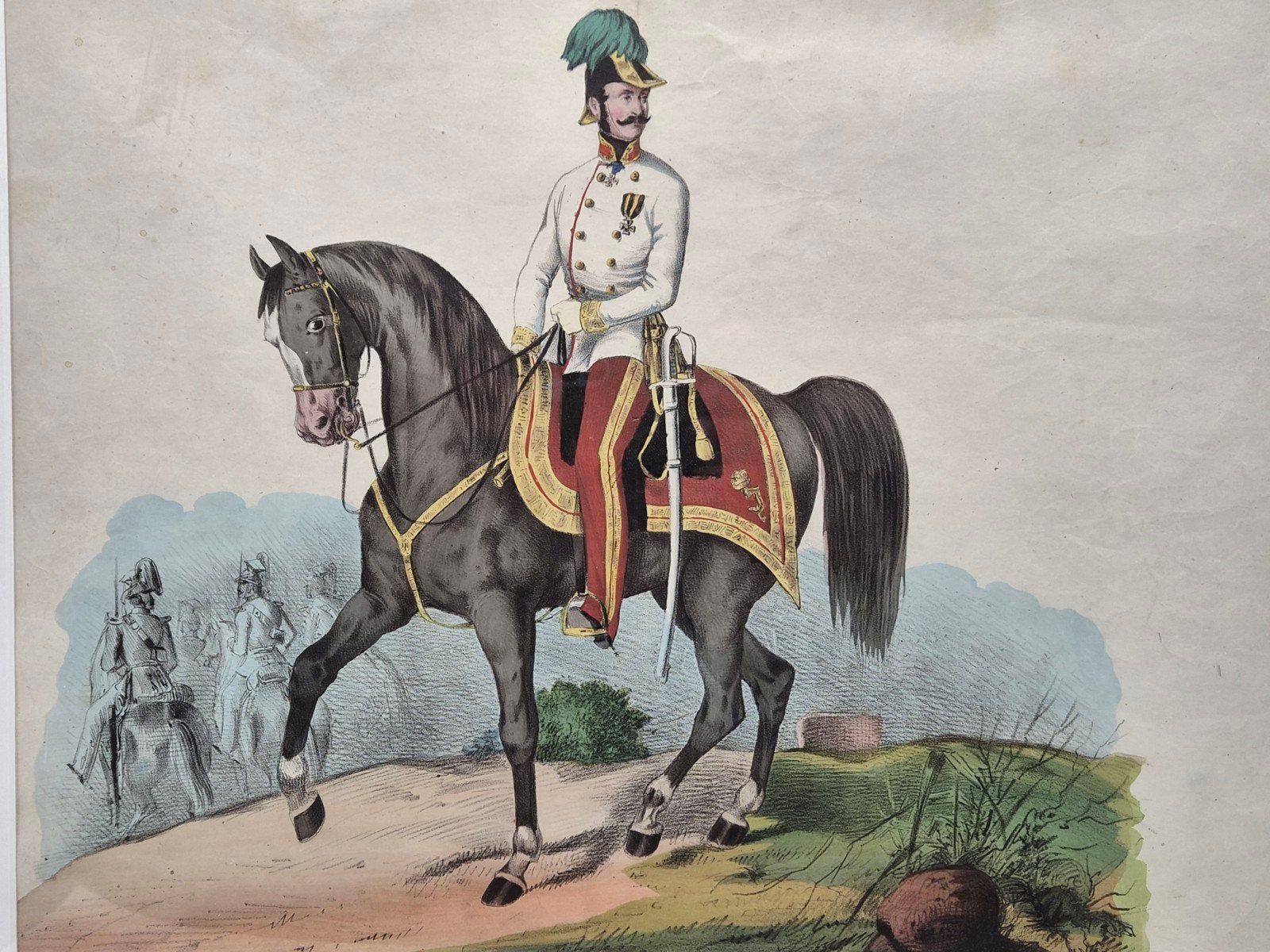 Antieke prent Baron Benedek, Oostenrijkse generaal, Ophalen of Verzenden, Prent, Achter glas