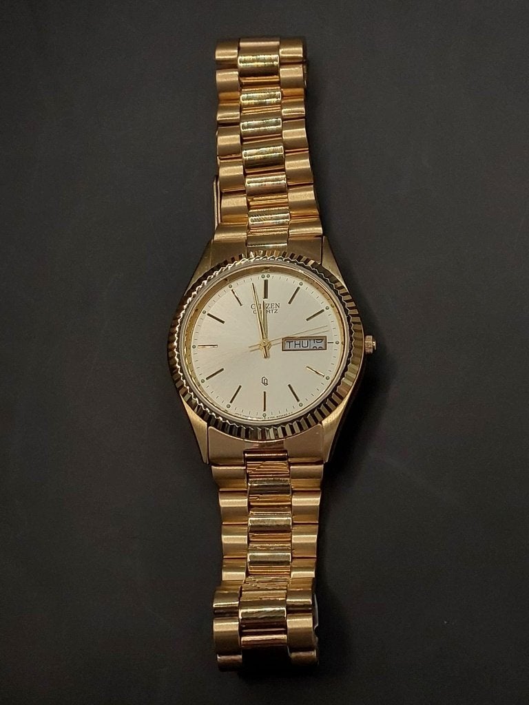 Citizen CQ "Datejust Style" (1984) — Goudkleurig — NOS, Staal, Staal, Ophalen of Verzenden, Zo goed als nieuw