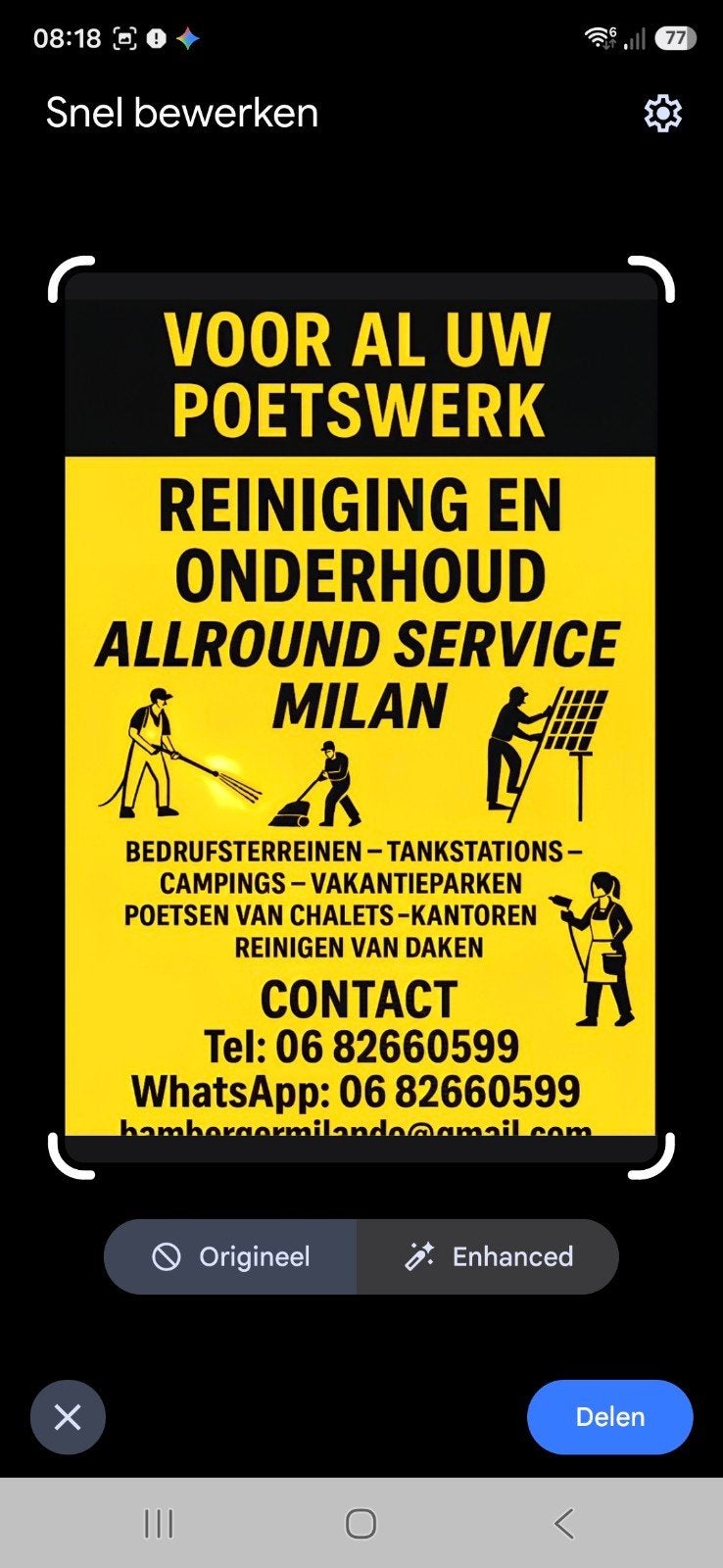 ​GEZOCHT: Handige en harde werker voor schoonmaak en terrein