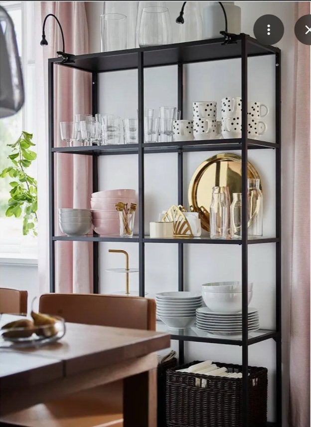 IKEA VITTSJÖ Stellingkast Zwartbruin/Glas, Ophalen, Met plank(en), 50 tot 100 cm, 150 tot 200 cm