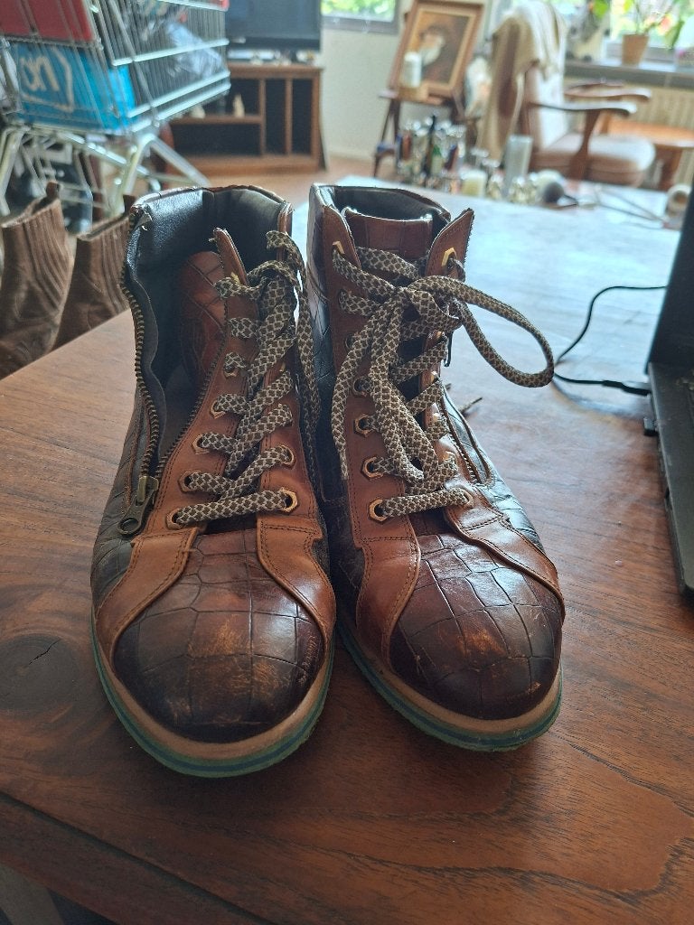Bruine leren hoge sneakers met rits en veters, Bruin, Floris van Bommel, Ophalen of Verzenden, Gedragen