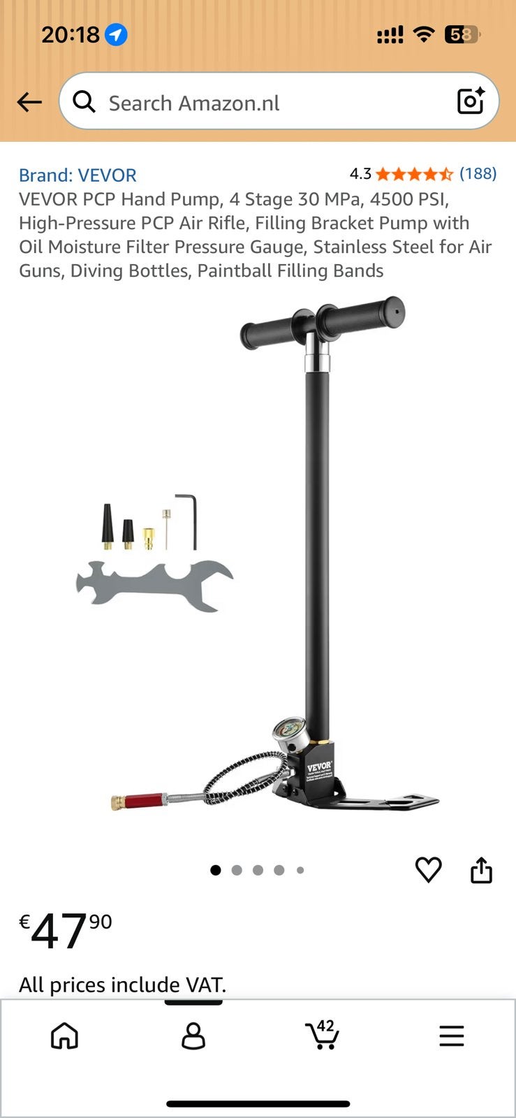 VEVOR PCP Hand Pump, 4 Stage 30 MPa, 5000 PSI, High-Pressure, Ophalen of Verzenden, Zo goed als nieuw