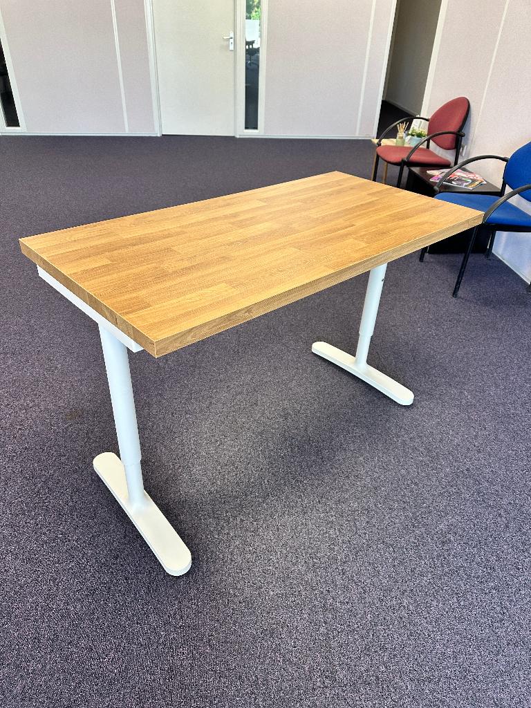 Mooi Bureau met Houtlook Blad (125 x 63 cm) - verstelbaar, Ophalen, Gebruikt, 63 cm, Metaal