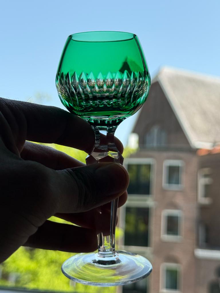 Vintage Groene Overlay Kristal Lak Glazen - Ajka Crystal, Antiek en Kunst, Ophalen of Verzenden