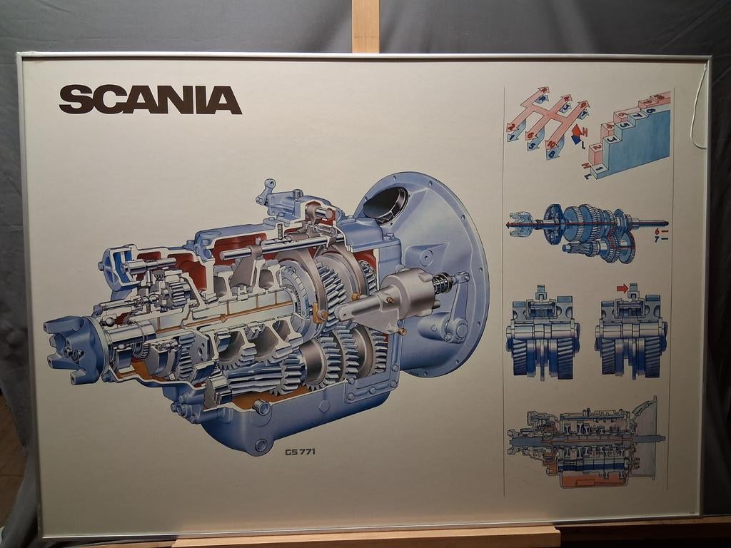 Vintage Scania GS771 opengewerkt Versnellingsbak Poster inge, Ophalen of Verzenden, Gebruikt, Deurposter of groter