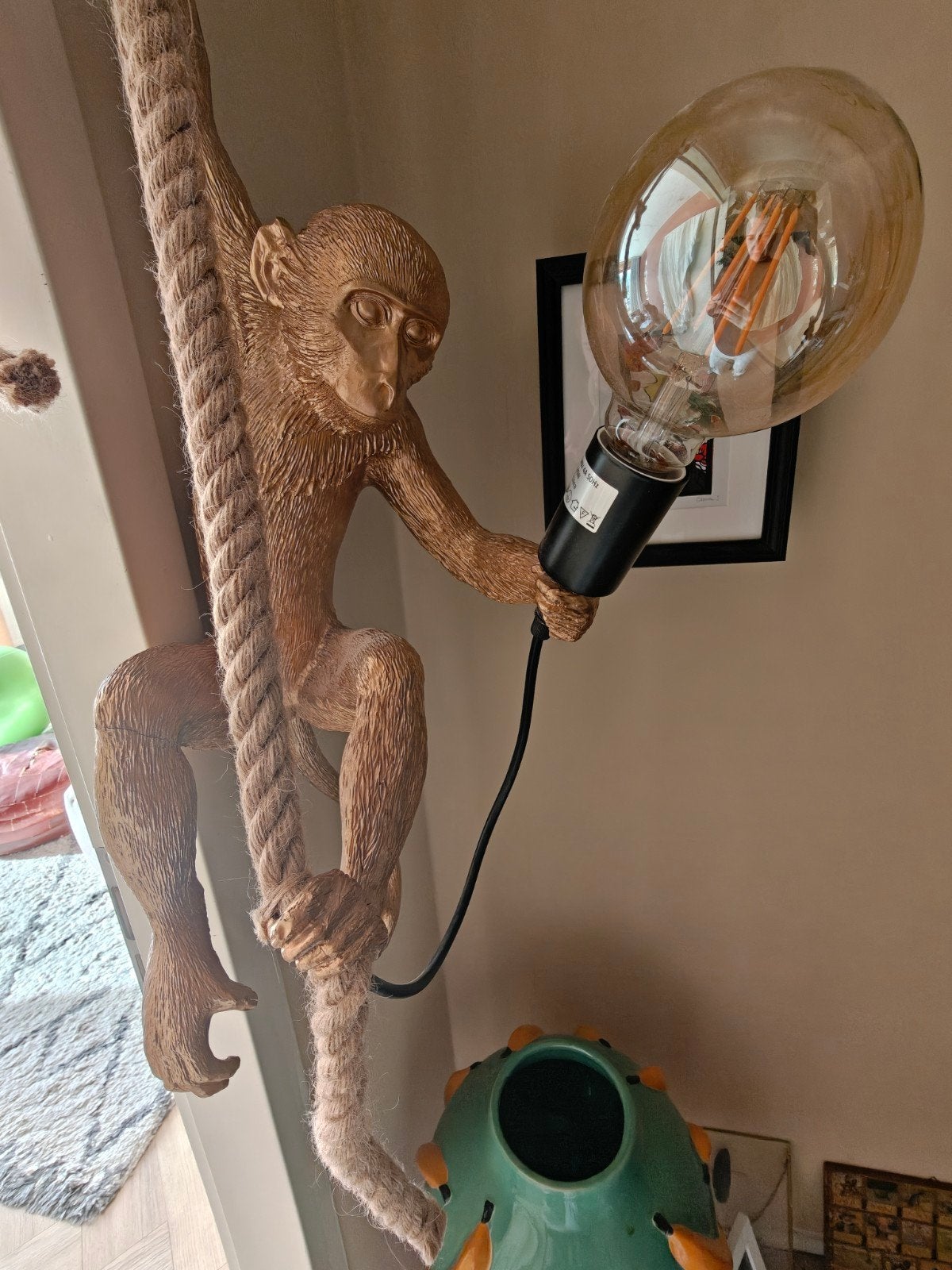 Art Deco Apenlamp - Speelse Plafondlamp met E27 Fitting, Overige materialen, Zwart, Zo goed als nieuw, Wandlamp