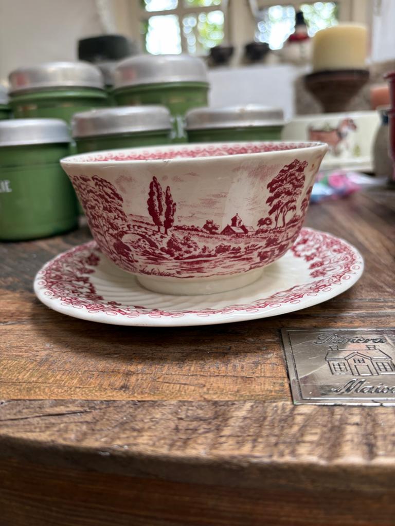 Antieke Staffordshire Ware 'Elizabethan' kom en schotel, Antiek en Kunst, Ophalen of Verzenden