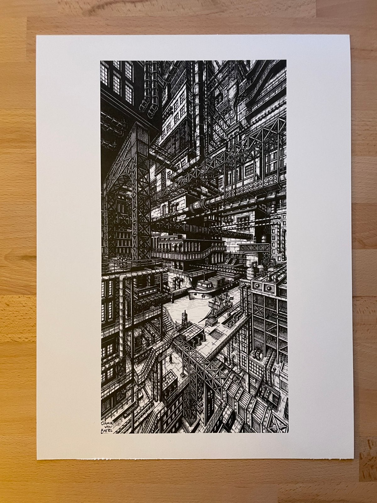Print ‘Langs de Maas’ (A3), Ophalen of Verzenden, Tekening, Print/reproductie, Gesigneerd