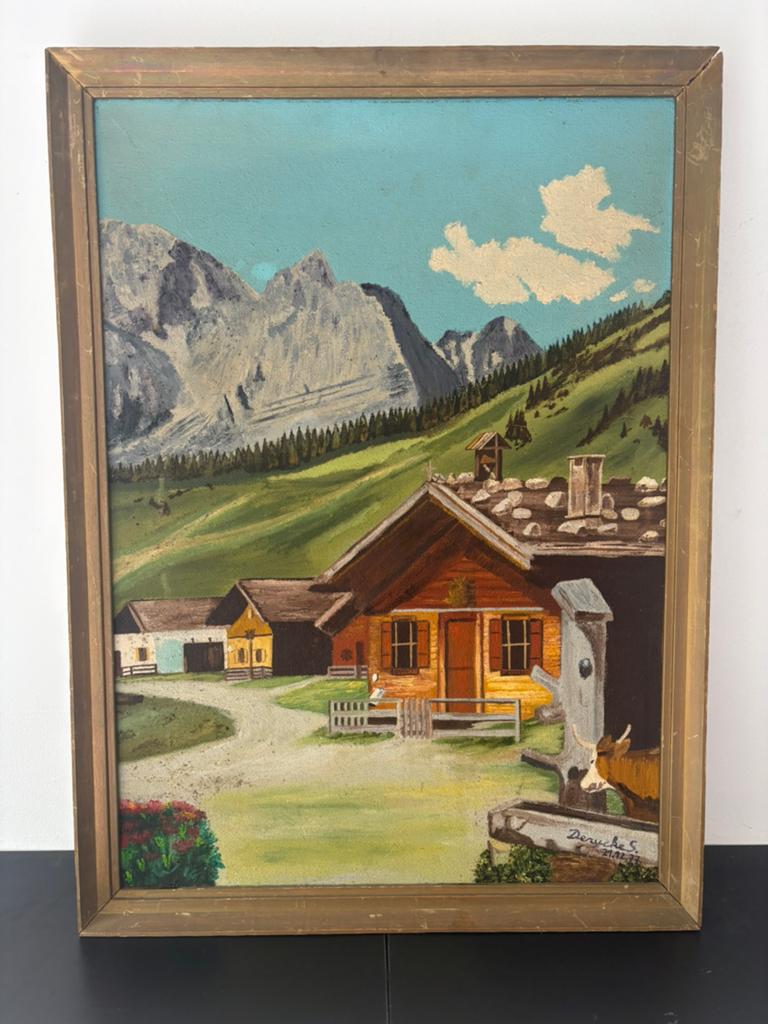 Vintage Alpenlandschap – Handgeschilderd – S. Derycke — 1977, Antiek en Kunst, Kunst | Schilderijen | Klassiek, Ophalen of Verzenden